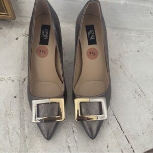 Jones New York Bronze Metallic Pointed Toe Heels 7.5 JNY Buckle Pumps